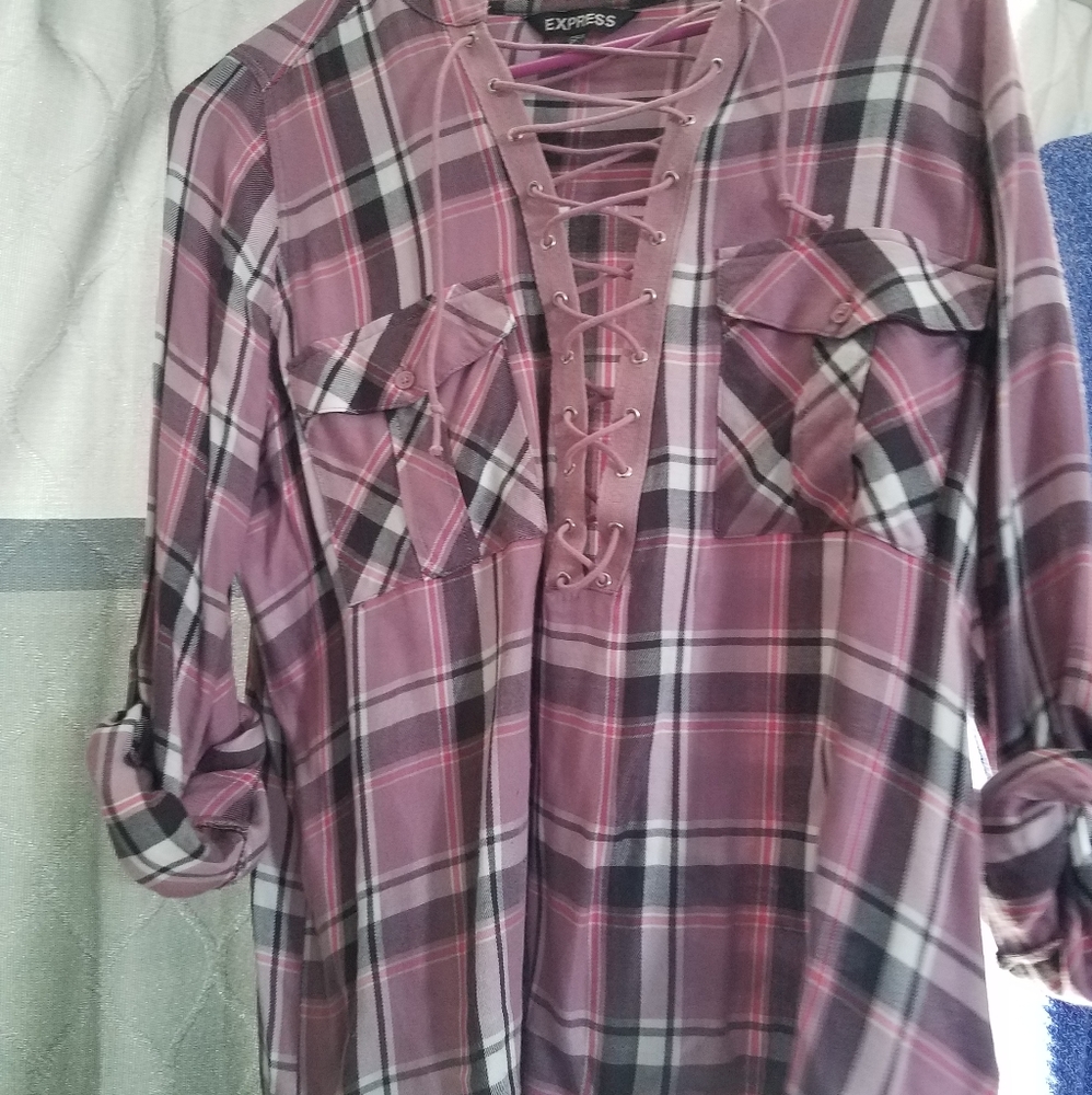 Express Pink Plaid Tie Up